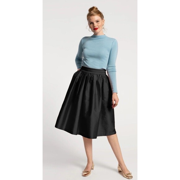 Women’s Frances Valentine Barbara Gathered Black Midi Skirt Size XS - Picture 1 of 6
